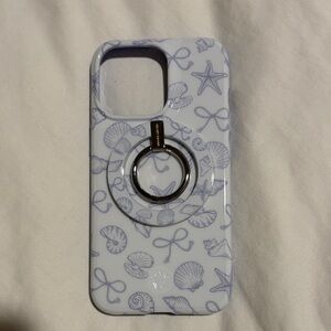 Blue and White Sea shell iPhone Case with matching Ring Holder